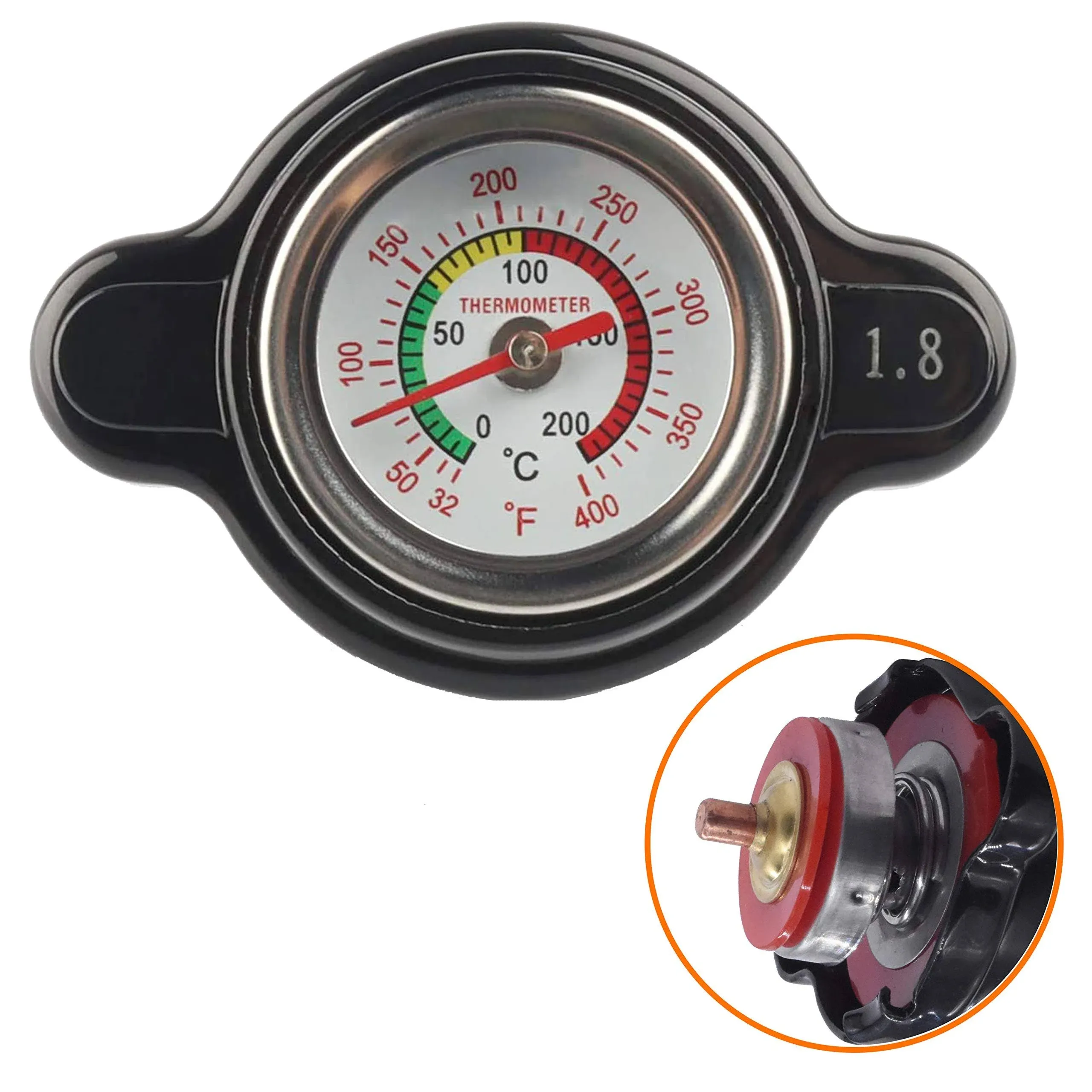 Fokes High-Pressure Radiator Cap w/ Thermometer Provides 1.8 Bar, 25.6 Psi