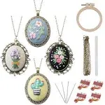 ZOCONE Embroidery Ornament 4 Pcs Kit, Embroidered Pendants Floral Embroidery Necklace E