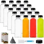 Cedilis 20 Pack 16oz Plastic Juice Bottles with Black Cap, Clear Reusable Containers with Lids, Great Disposable Bottles for Making Juice, Milk, Salad Dressing, Smoothie and Other Beverages