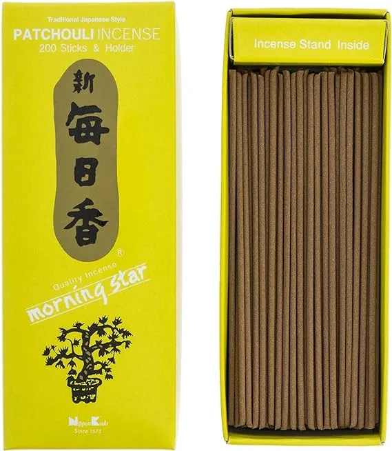 Japanese Nippon Kodo Morning Star PATCHOULI Incense 200 Sticks &amp; Incense Holder