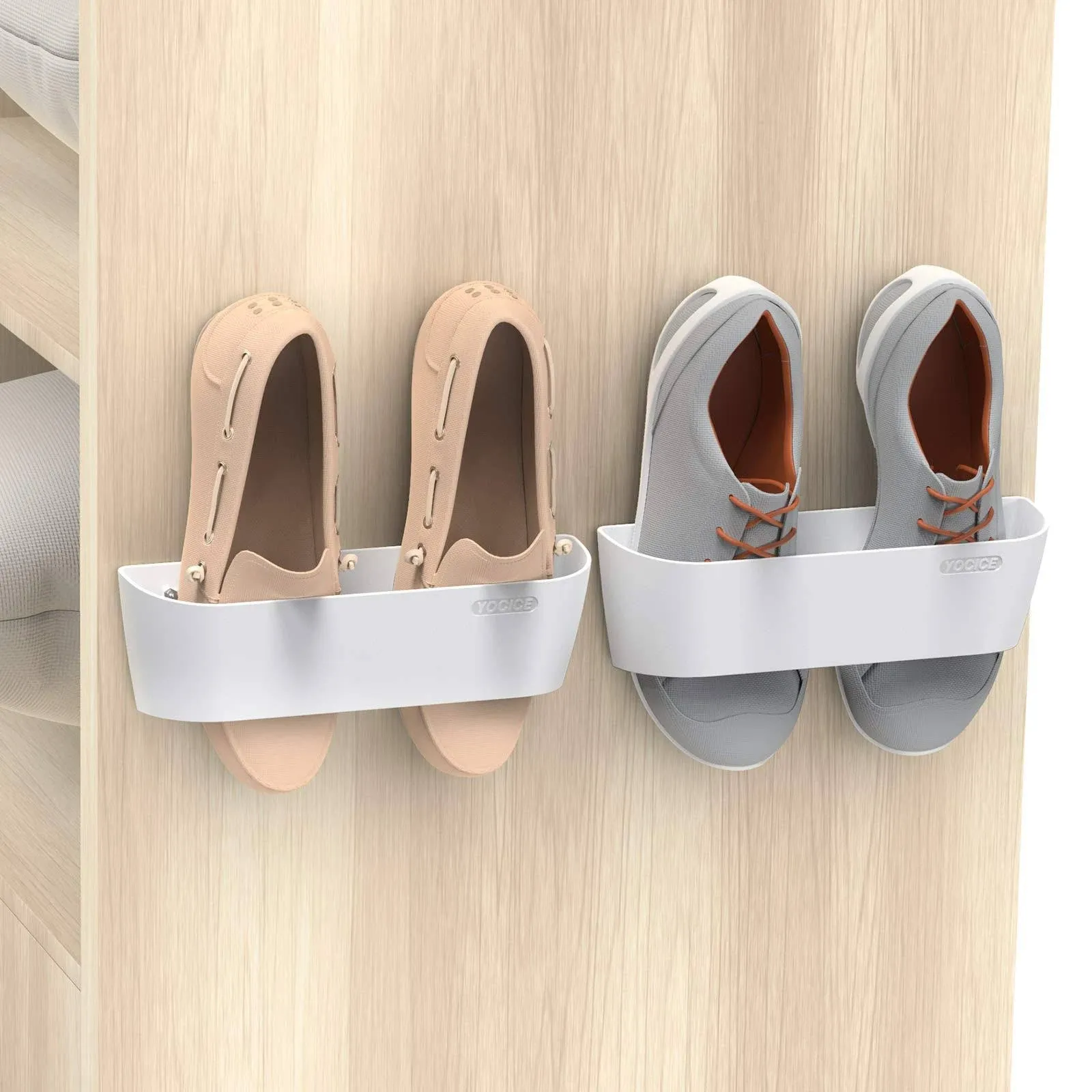 Yocice Wall Mounted Shoe Rack with Adhesive Hanging Strips Plastic Shoe Holder Door Organizer (SM03-White-2)