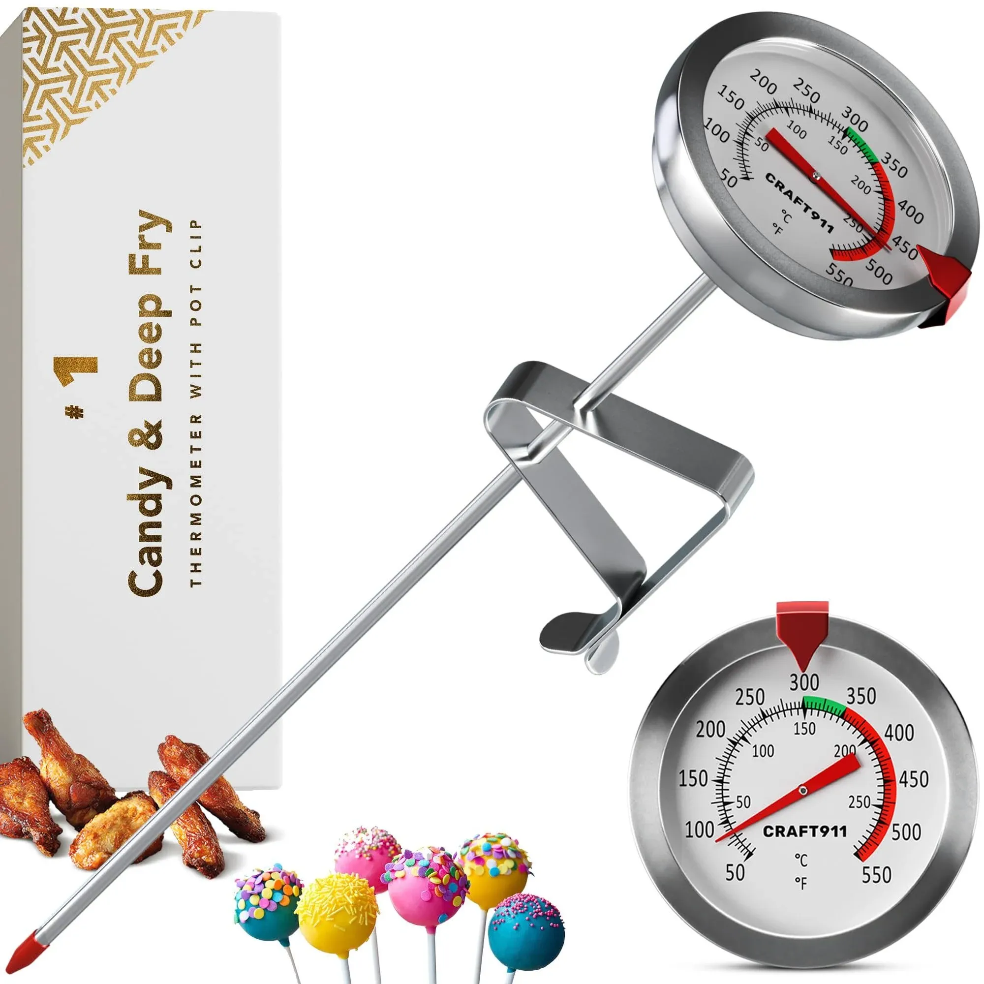 Candy Thermometer with Pot Clip - Deep Fry Oil Thermometer for Frying