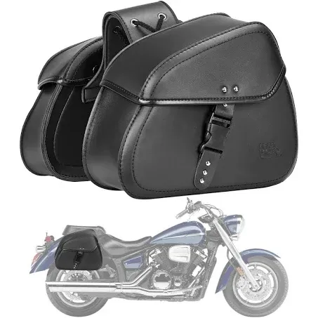 KEMIMOTO Motorcycle Saddlebags with Buckles, 16L Waterproof Throw Over Saddlebags, PU Leather Saddlebags for Sportster Softail Dyna V-star Shadow, Universal Motorcycle Accessories, Black