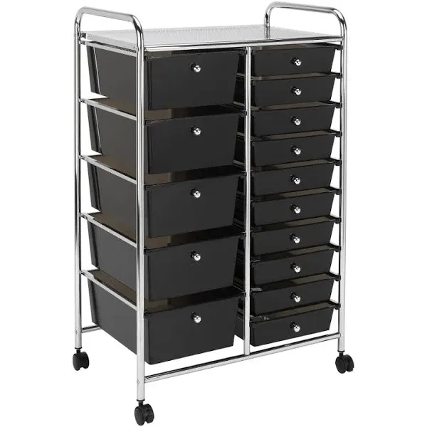 Realspace 15-Drawer Mobile Cart Black/Chrome