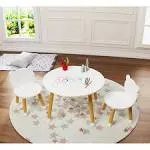 Kids Wood Table and Chair Set, Kids Play Table with 2 Chairs,3 Pieces Kids round