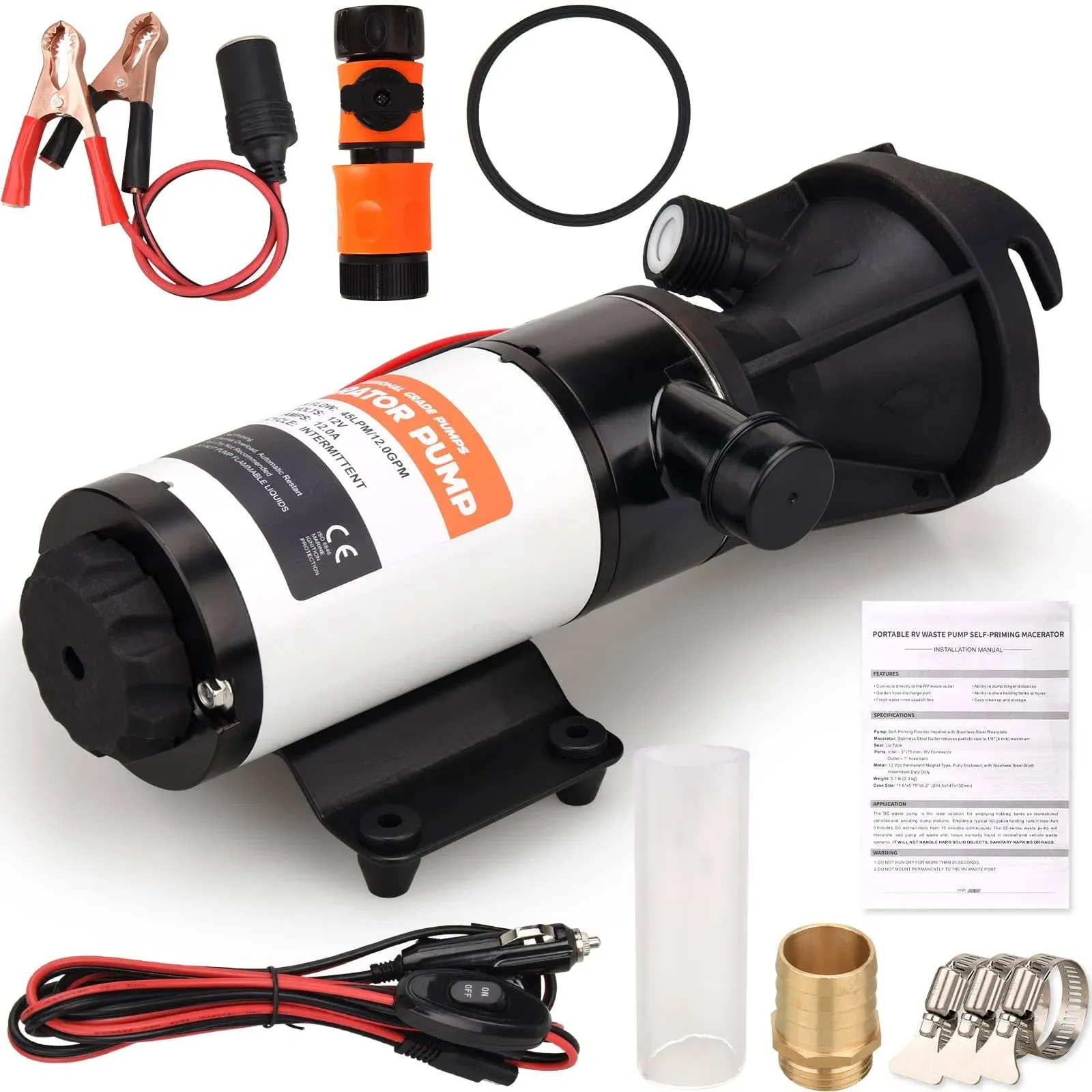 RVRAYS RV Macerator Pump 12V 12GPM Self-Priming Sewer Pump Quick Release Sewa...