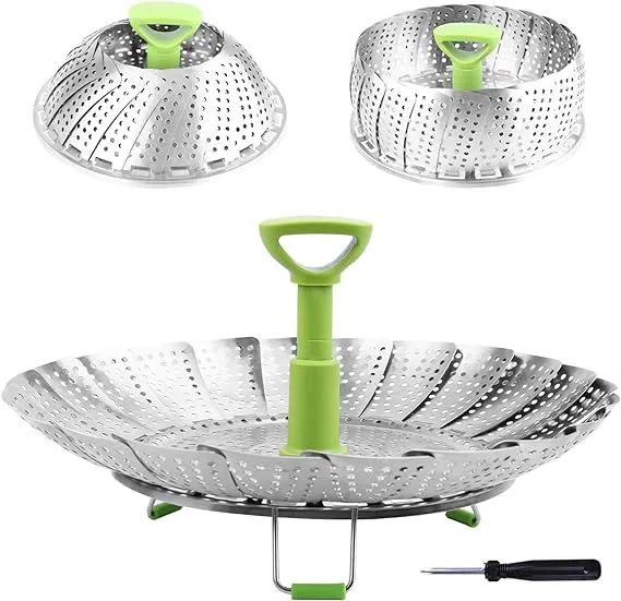 Steamer Basket Stainless Steel Vegetable Steamer Basket Folding Steamer Insert for Veggie Fish Seafood Cooking, Expandable to Fit Various Size Pot (6.4" to 10")