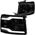 DNA Motoring HL-HPL-CSIL07-G2-BK-SM-CL1 Dual LED DRL Projector Headlight [For 07-14 Chevy Silverado], 1 Pack