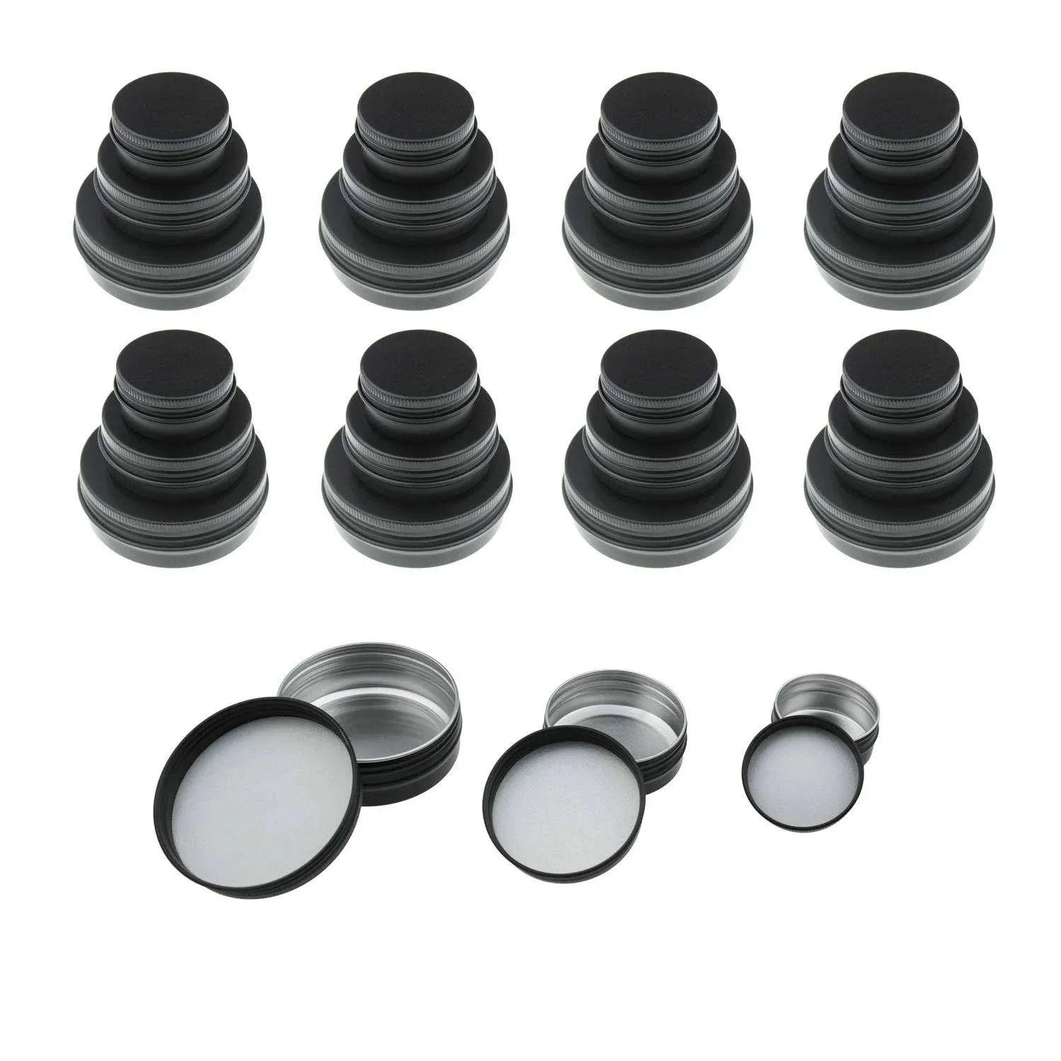 48 Pieces Black Round Aluminum Cans Screw Lid Metal Tins Jars Empty Slip Slide C