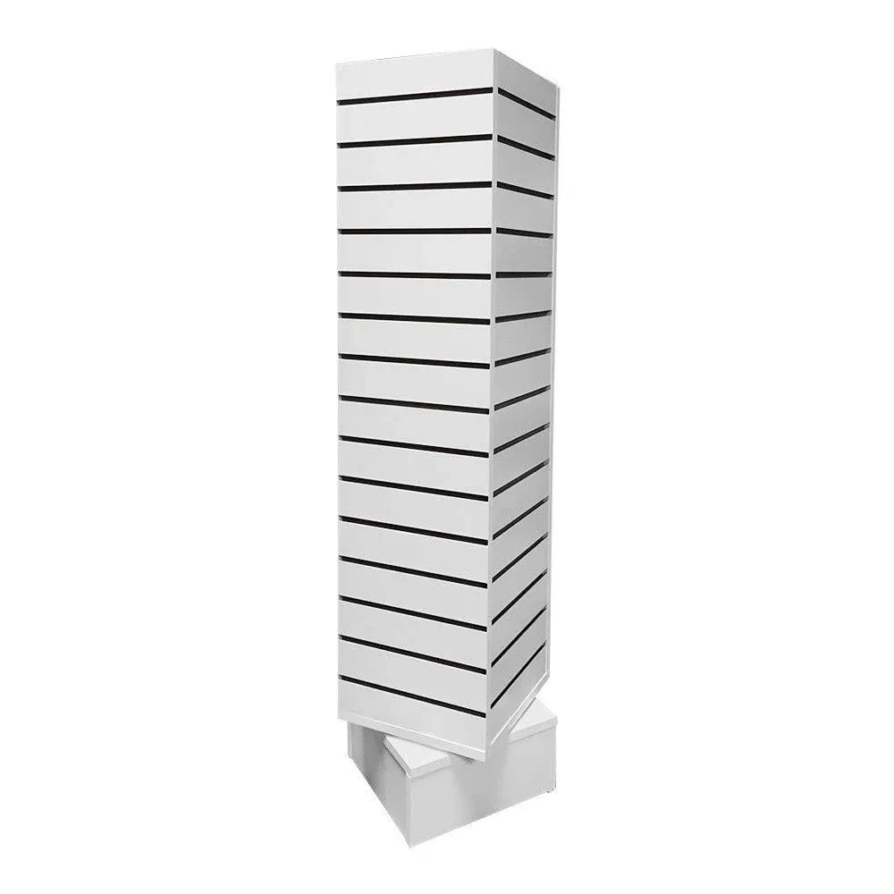 "WHITE 12'' x 12'' x 54'' Revolving Slatwall Floor Display Rotating 4 Sided Retail Fixture"