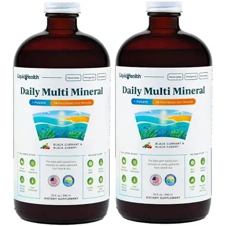 LIQUIDHEALTH Daily Multi Mineral Liquid Supplement with Fulvic Acid, Plant Based Ionic Aquamin Sea Trace Ocean Minerals - Immune Support, Energy, Gut Health, Detox - Vegetarian, Sugar-Free (32 oz)