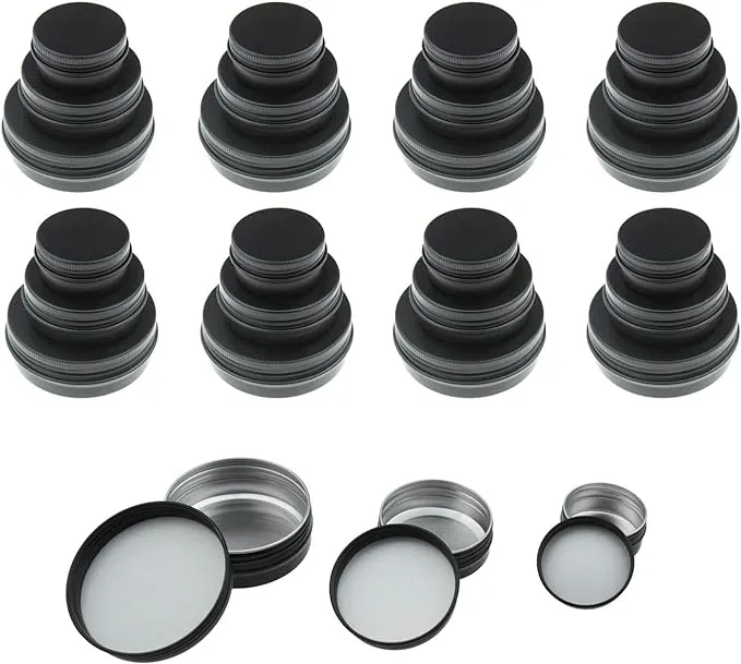 48 Pieces Black Round Aluminum Cans Screw Lid Metal Tins Jars Empty Slip Slide C