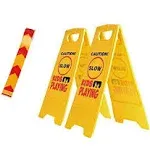 2 Pack Kid Playing Caution Sign - Children Safety Slow Road Yard Sign - Double Sided Sign Bundled with Reflective Tape