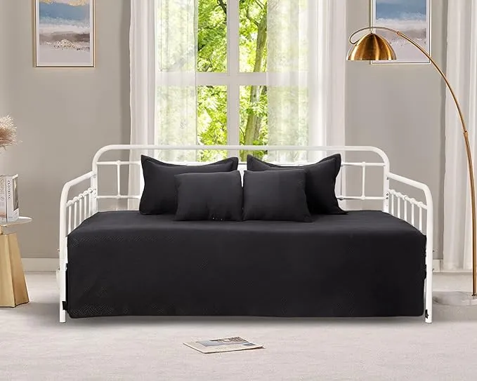 5-Piece Daybed Cover Set Black,Twin Cozy Daybed Bedding Sets for All Season Double Sided-Quilting Daybed Comforter Bedspread, Geometric Print Day Bed Cover for Twin Bed with 4 Pillow Shams,39"x75"