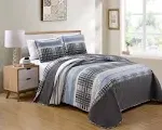 Bedspread Set Charcoal White Light Grey Stripe Plaid Pattern Unisex New Full/...