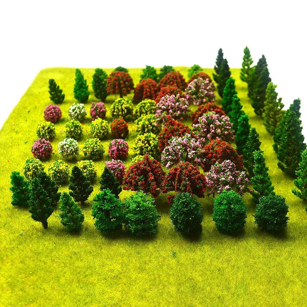 70pcs Mini Model Trees Mixed Miniature Trees Model Train Scenery Artificial