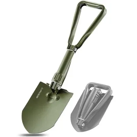 REDCAMP 22.8’‘ Military Folding Camping Shovel，High Carbon Steel Entrenching Tool Tri-fold Handle Shovel with Cover，Green 2.5lbs