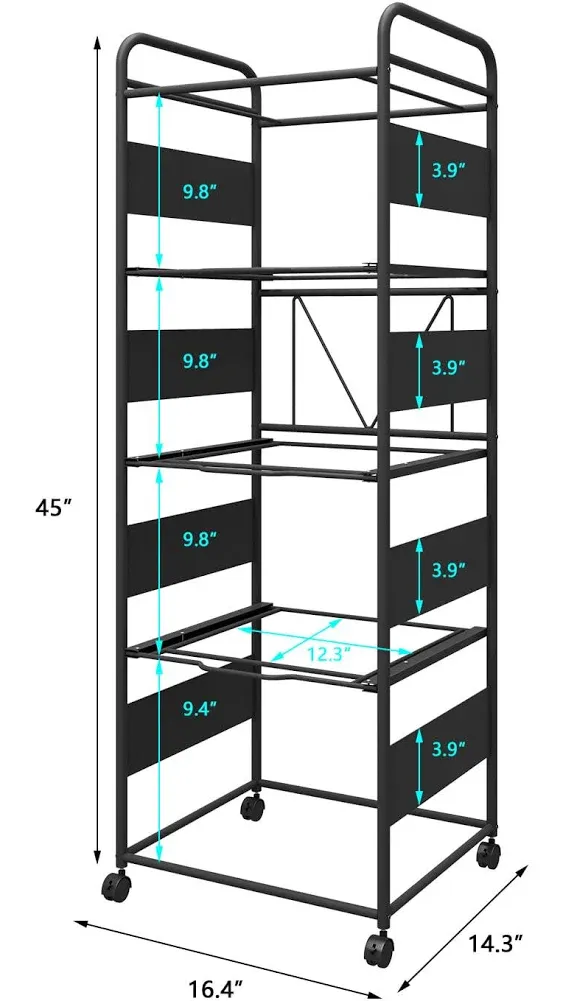 PUNCIA 4 Tiers Metal Rolling File Carts with Wheels Hanging Files for Letter Size Movable Pull-Out File Folder Rack Drawer File Cabinet for Home