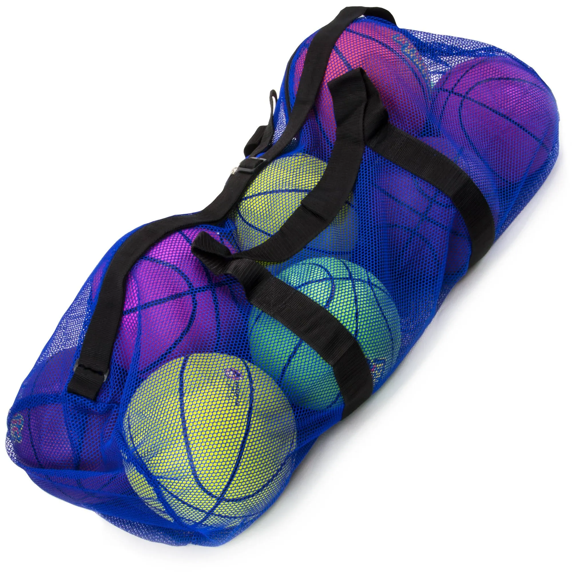 Brybelly 39 in. Mesh Sports Ball Bag with Strap - Blue