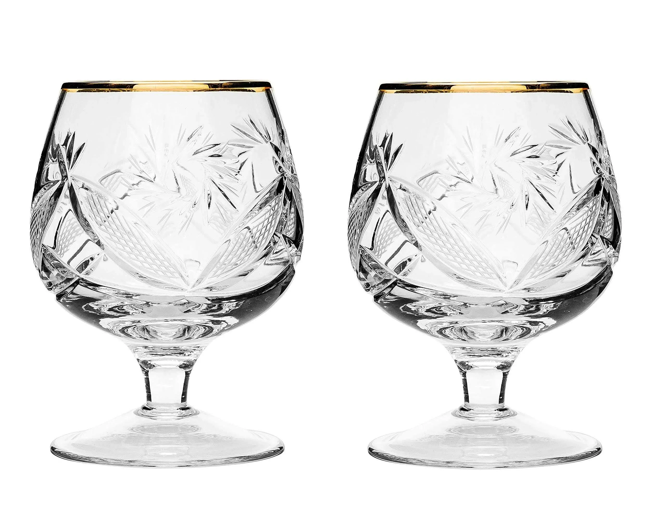 Set of 2 Hand Made Vintage Crystal Glasses, Brandy & Cognac Snifter with 24K Gold Rim, Old-Fashioned Glassware, 7 fluid ounces