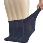 Hugh Ugoli Women's Cotton Diabetic Ankle Socks, Wide, Thin, Loose Fit and Stretchy, Seamless Toe & Non Binding Top, 4 Pairs