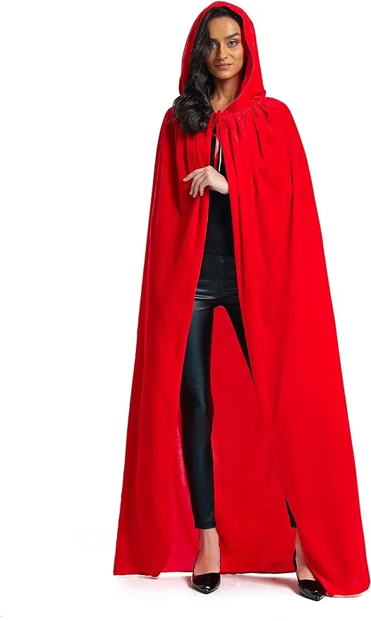 Velvet Cloak, Adult Hooded Cloak Velvet Cape Halloween Witch Costume for Men and Women Cosplay Costumes