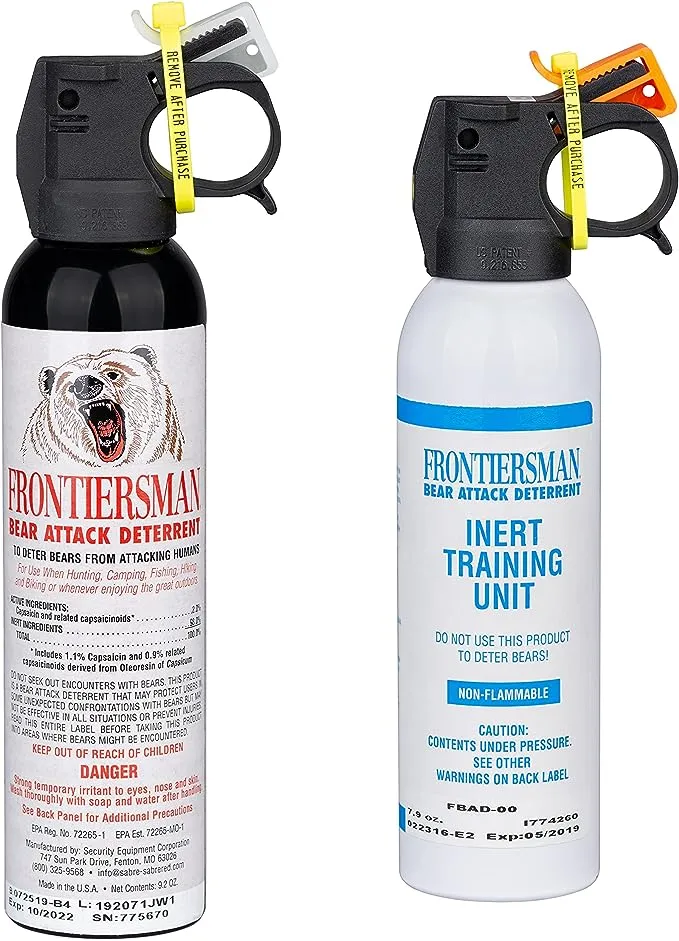 SABRE Frontiersman 9.2 oz. Bear Spray, Maximum Strength 2.0% Major Capsaicinoids, Powerful 35 ft. Range Bear Deterrent, Outdoor Camping & Hiking Protection, Quick Draw Holster & Multipack Options