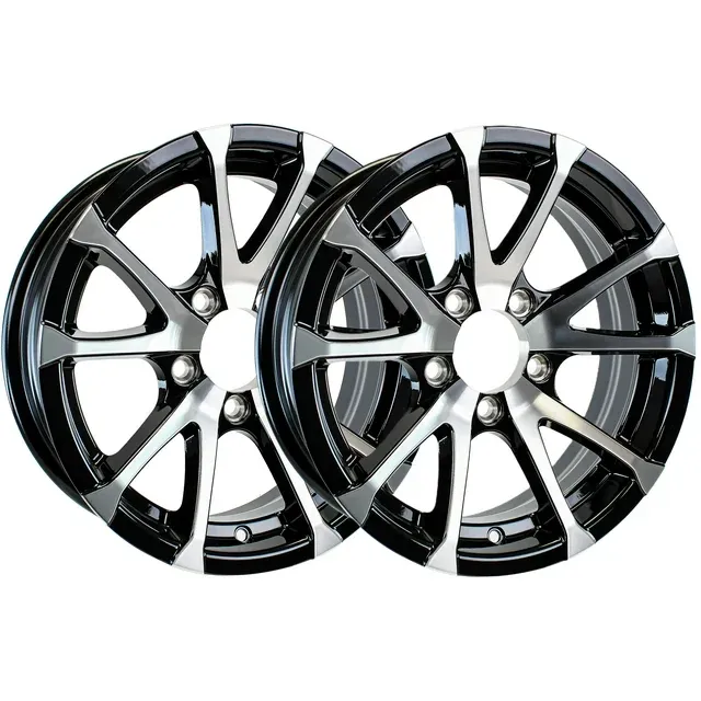 Two Aluminum Trailer Rims Wheels 5 Lug 14 in. Avalanche V-Spoke Black