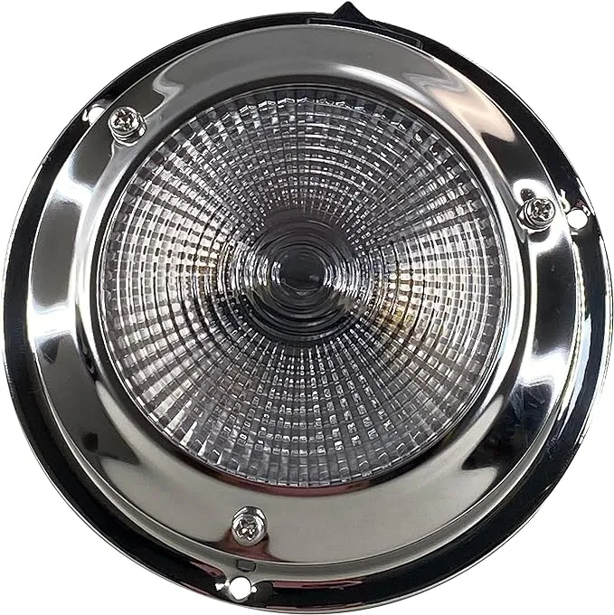 Pactrade Marine Dome Light 12V - 3-Inch Lens, Warm White Incandescent | Stainless Steel Boat Light with Built-In Rocker Switch, Surface Mount | RV, Trailer, Boat Interior Lights, Marine Lights