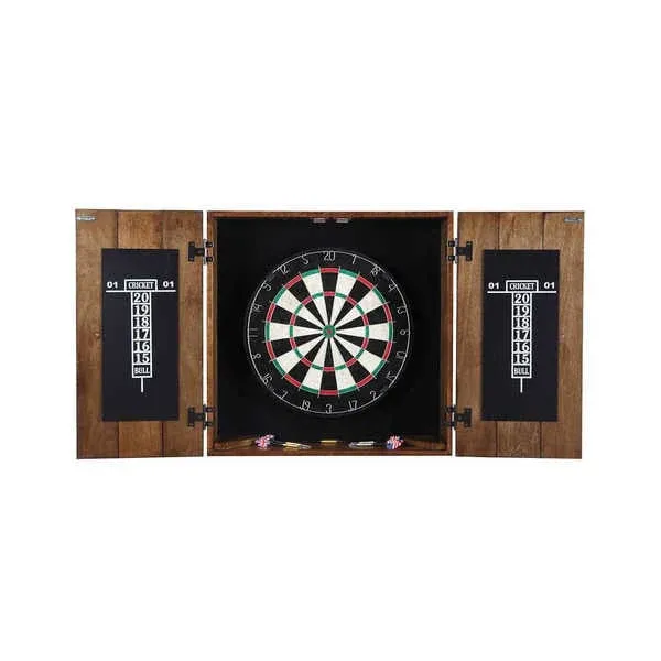 Hathaway Drifter Solid Wood Dartboard & Cabinet Set Rustic Oak