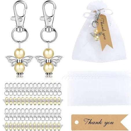 GWHOLE Angel Keychain with Organza Gift Bags and Thank You Favor 