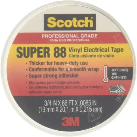 Scotch Electrical Tape, Black, 88 3/4 in. x 66 ft., 1 Roll