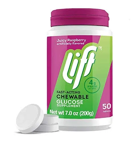 Lift | Fast-Acting Glucose Chewable Energy Tablets | Raspberry | 50 ct Jar (Pack ...
