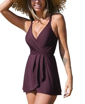 Cupshe Women's Ruched Cross Back Swim Dress