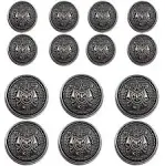 14 Piece Antiqued Black Silver Metal Blazer Button Set - 15cm 20cm, 