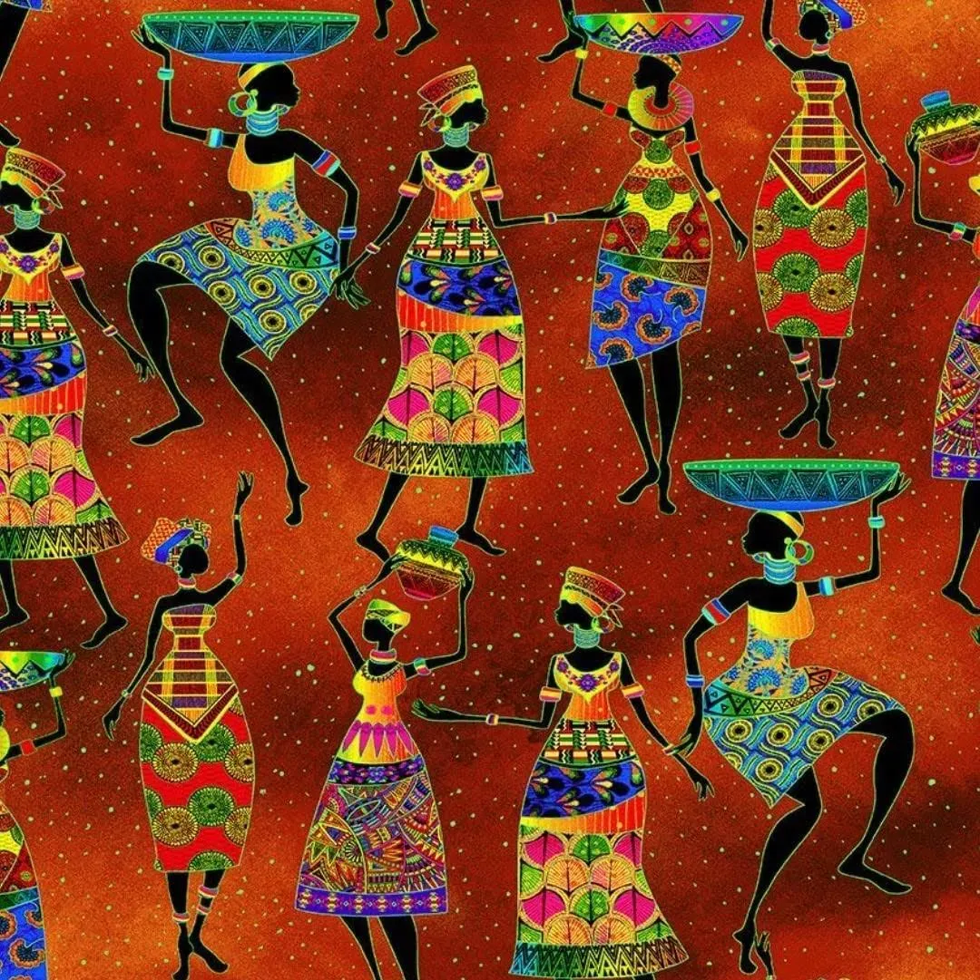 Timeless Treasures Fabrics African Sunset African Women Dance Rust