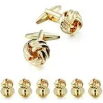 Knot Cufflinks and Shirt Studs Gold Knot ( 1 pair cufflinks with 6 pcs studs)