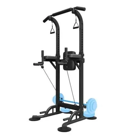 PROHIKER Power Tower Dip Station, Pull Up Bar Stand Power Rack with Barbell and Dumbbell Storage, Height Adjustable Strength Training Equipment for Fitness Home Workout, Black