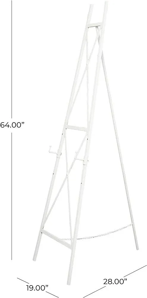 Deco 79 Metal Tall Adjustable Minimalist Display Stand Easel with Chain Support, 19" x 28" x 64", White