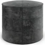 Simpli Home Boho Round Pouf 14&#034; H X 18&#034; W, Leather Upholstery Material Black