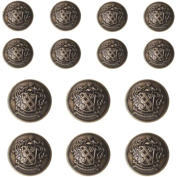 14 PCS Antique Brass Blazer Buttons Set 20mm (4/5 inch) 15mm (3/5 inch) for Blazers, Suits, Sport Coat, Uniform, Jackets (MB20310)