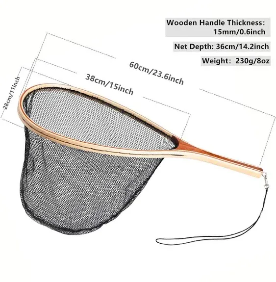 Tear Drop Fly Fishing Landing Net Wooden Frame Trout Bass Catch and Release Net Waterproof Nylon Mesh