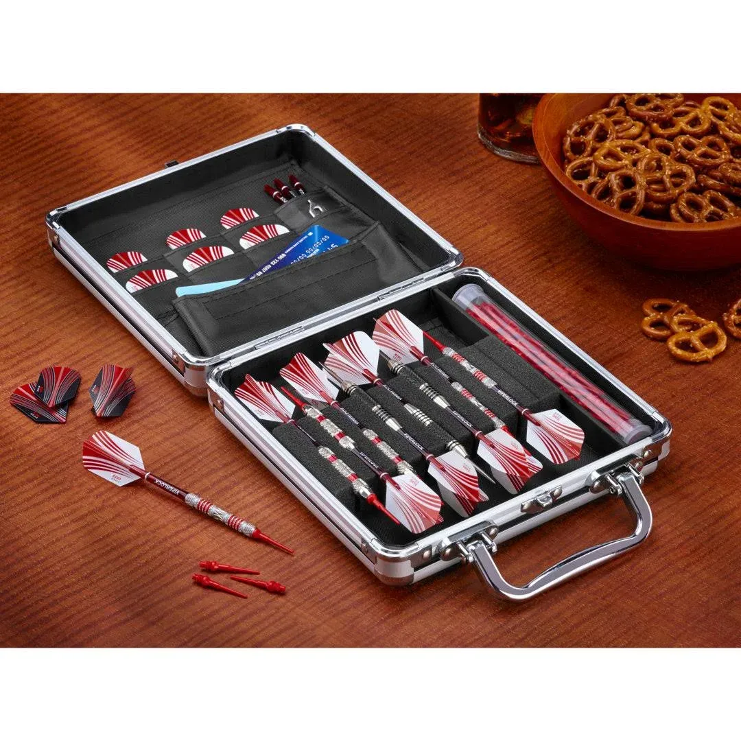 Ternion Aluminum Dart Carrying Case Holds 9 Darts, Steel Tip or Soft Tip with Flight Saving Space for Every Dart, 8 Pockets for Accessories with A Mega Pocket for Larger Items