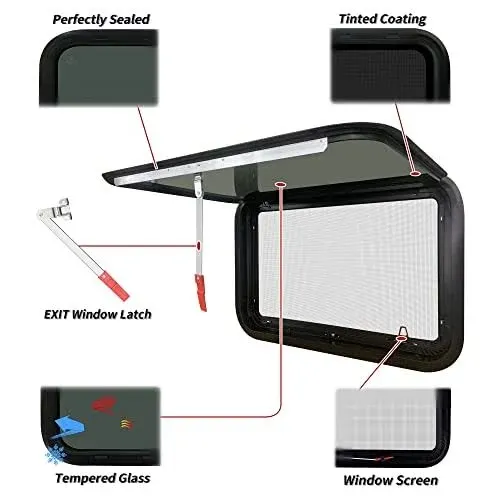 Aucuda RV Emergency Window 30" x 20" with Trim Kit for Camper Replacement in Winter, EXIT Windows with Screen for Cargo Trailer 1-3/4" Wall, Pop Out Egress RV Door Window Tint Shade, DOT Certificated.