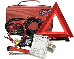 Lifeline AAA Executive Road Kit, 67 Piece Emergency Car Jumper Cables, Headlamp, Warning Triangle and First Aid Kit