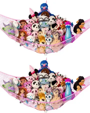 Lilly's Love Stuffed Animal Storage Hammock - Large 2 Pack - "STUFFIE PARTY HAMMOCK" (Pink)