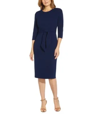 Tie Waist Crepe Sheath Dress