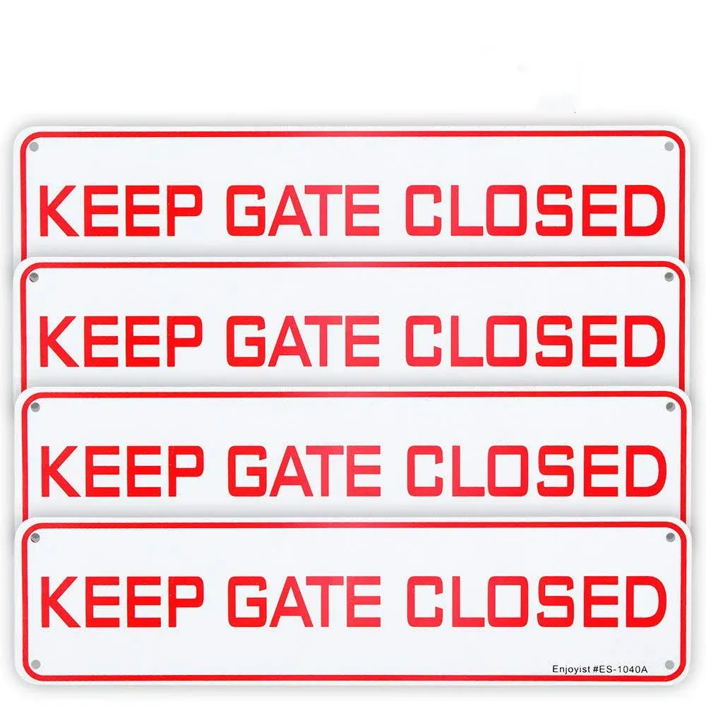 4 Pack Keep Gate Closed Sign, 12"x 3" - .040 Aluminum Sign Rust Free Aluminum-UV Protected and Weatherproof