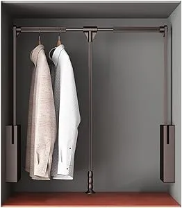 Pull Down Closet Rod for Hanging Clothes, Retractable Wardrobe Hanger for Cabinet Inside Width 35"~47.2", Aluminium alloy Tubing with Plastic Housing, 44 lb Weight Rating