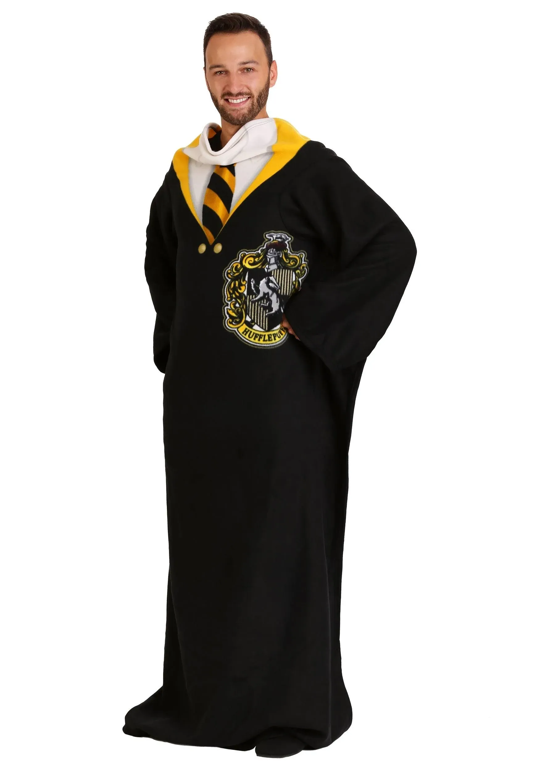 Northwest Hufflepuff Hogwarts Uniform Throw Blanket with Sleeves, 48 x 71 Inches, Harry Potter